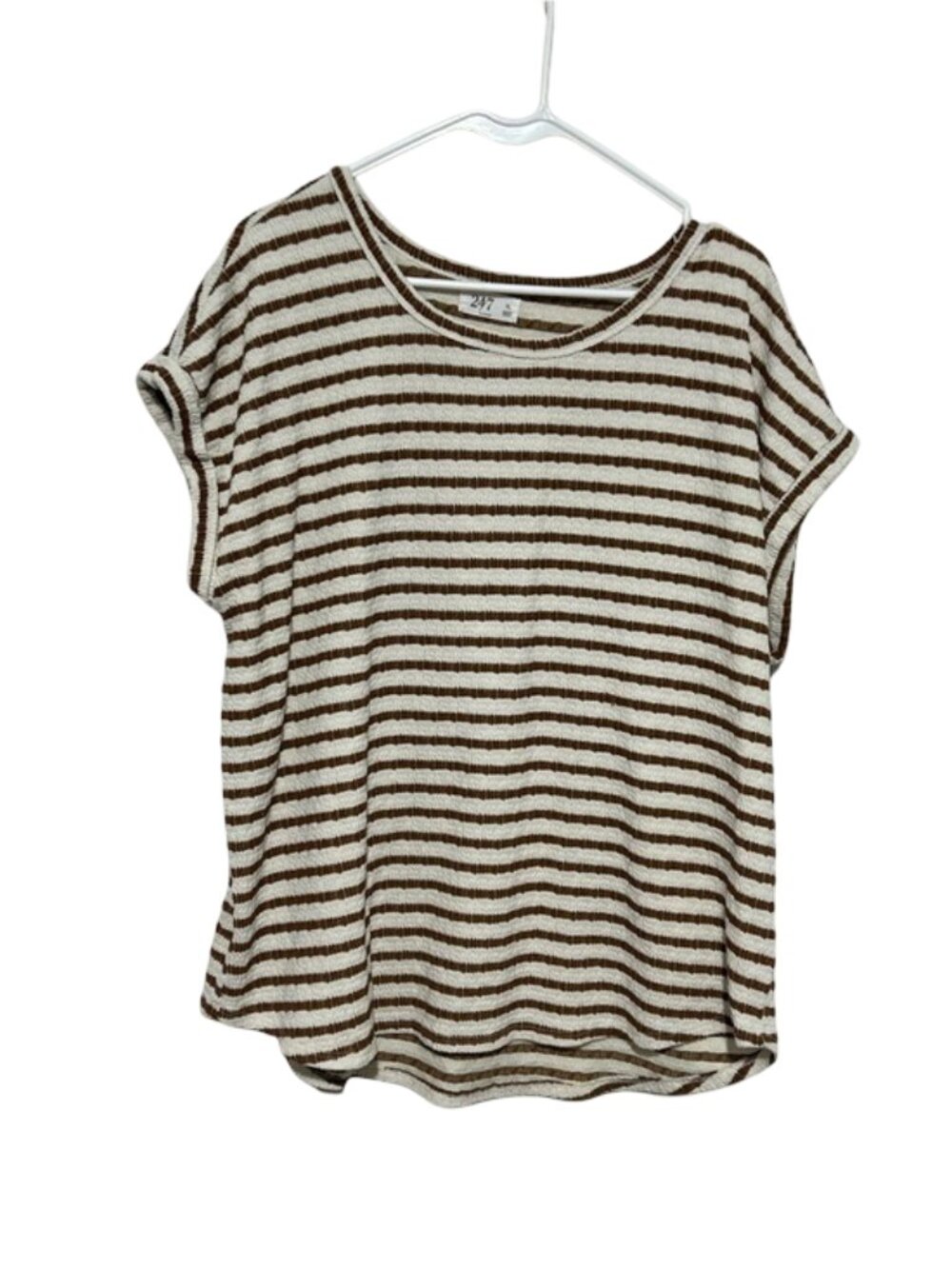 Maurices 24/7 White Brown Stripe Blouse Size XL